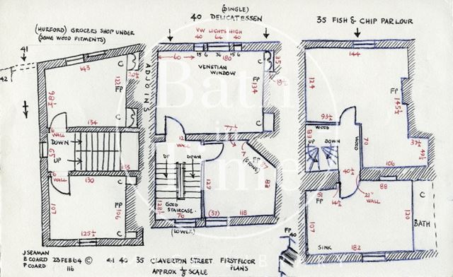 First floor plans, 35, 40 & 41, Claverton Street, Bath 1964