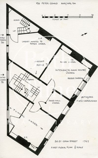 First floor plan, 30 & 31, Corn Street, Bath 1964