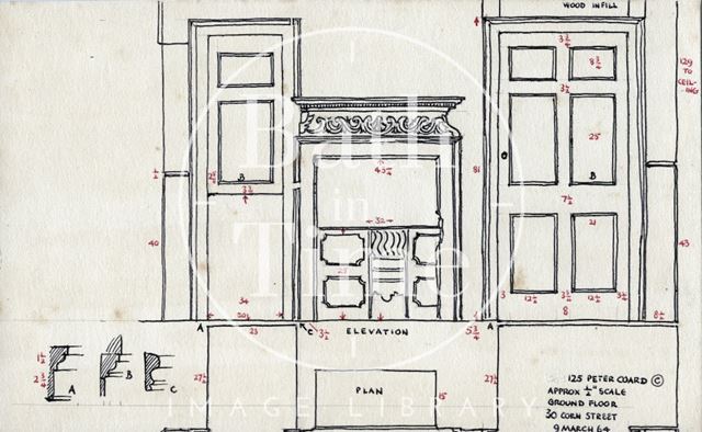 Ground floor details, 30, Corn Street, Bath 1964