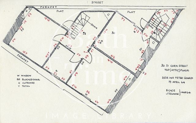 Top floor plan, 30 & 31, Corn Street, Bath 1964