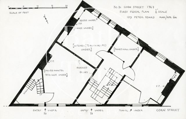 First floor plan, 30 & 31, Corn Street, Bath 1964