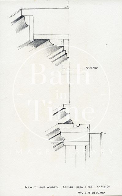 Fascia detail, 12, Corn Street, Bath 1970