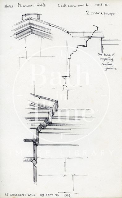 Cornice detail, 12, Crescent Lane, Bath 1973