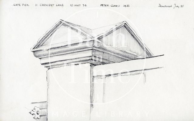 Gate pier, 11, Crescent Lane, Bath 1974