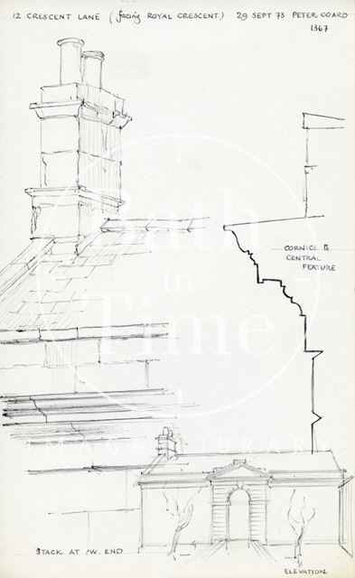 Detail of chimney stack, 12, Crescent Lane, Bath 1973