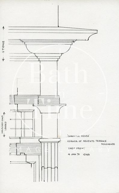 Shop front detail, Caroline House, Pulteney Road, Bath 1971