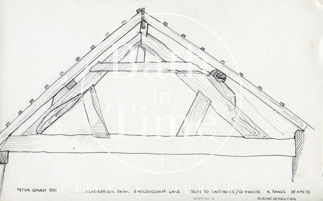 Roof truss to cowshed, Sladebrook Farm, Englishcombe Lane, Bath 1973