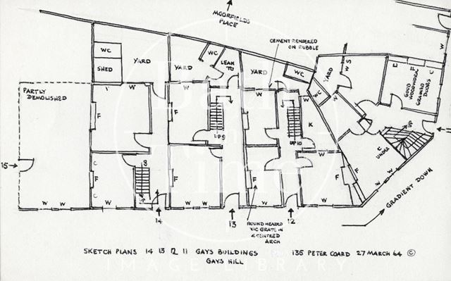 Ground floor plans, 11 to 14, Gay's Buildings, Gay's Hill, Walcot, Bath 1964