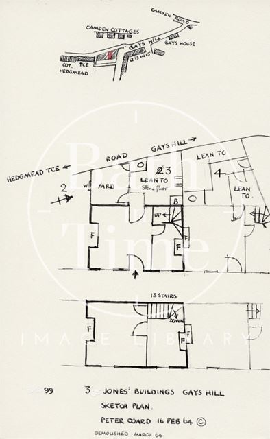 Floor plans, 3, Jones's Buildings, Walcot, Bath 1964