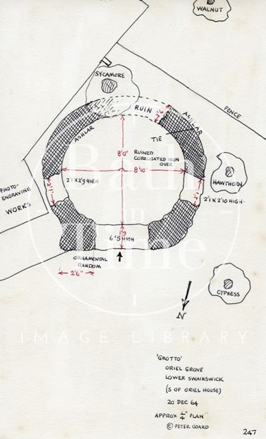 Floor plan, the grotto, Oriel Lodge, Lower Swainswick 1964