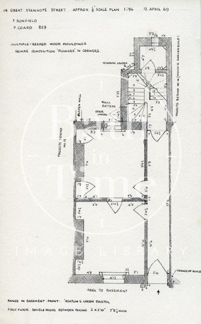 Ground floor plan, 14, Great Stanhope Street, Bath 1969