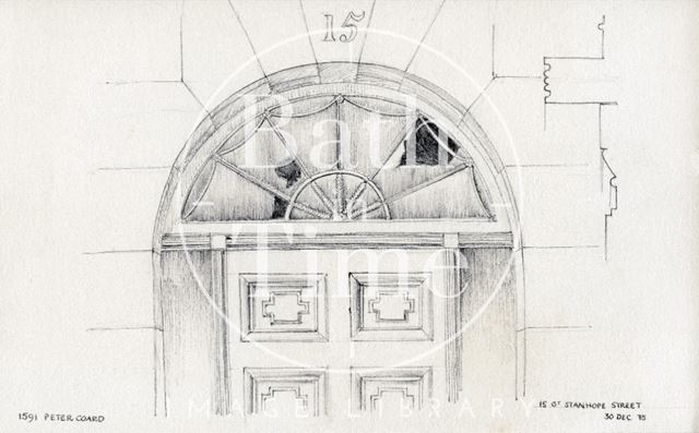 Fanlight and doorway, 15, Great Stanhope Street, Bath 1975