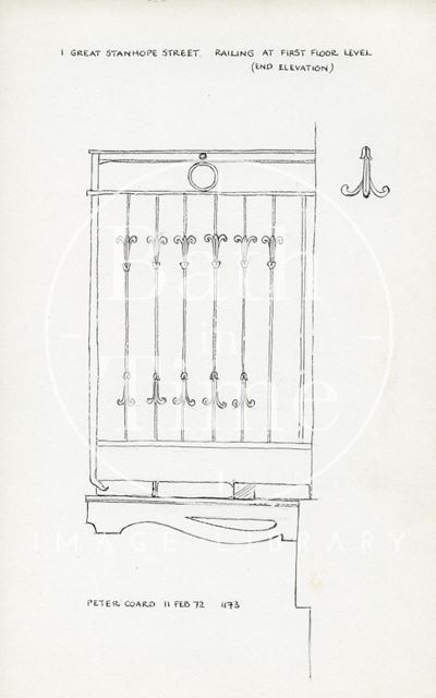 Balcony railing, 1, Great Stanhope Street, Bath 1972