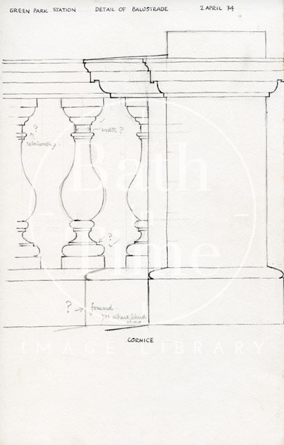 Detail of balustrade, Green Park Station, Bath 1974