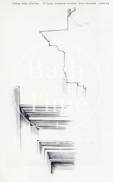 Detail of first floor windows, Green Park Station, Bath 1974