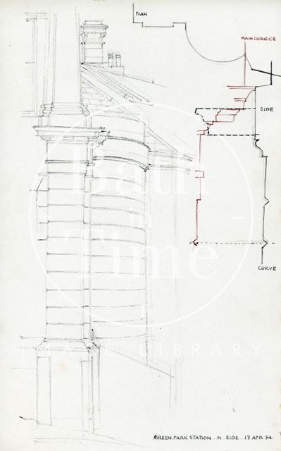 Corner of main facade, Green Park Station, Bath 1974