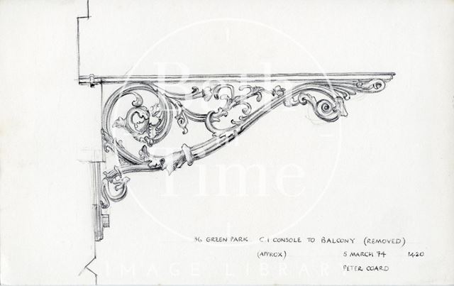 Console to balcony, 36, Green Park, Bath 1974