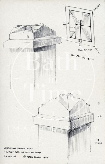 Detail of stone pier, 34, Grosvenor Bridge Road, Bath 1965