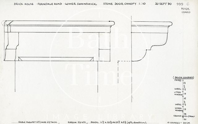 Detail of door canopy, Brick House, Ferndale Road (previously Brick Lane), Lower Swainswick, Bath 1970