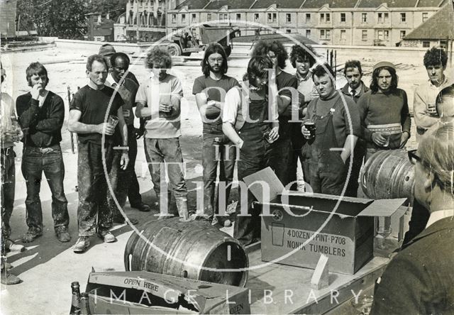 Topping out ceremony of the Beaufort Hotel, Walcot Street, Bath 1972