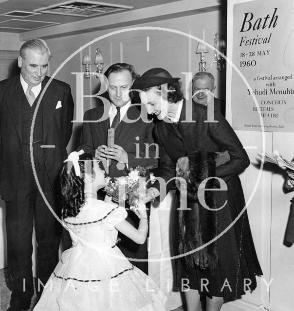 Lord Cilcennin, Yehudi Menuhin, Mrs. Menuhin and Eileen Davis at the Bath Festival 1960