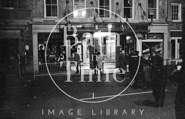 Police outside the bomb damaged Corridor, Bath 1974