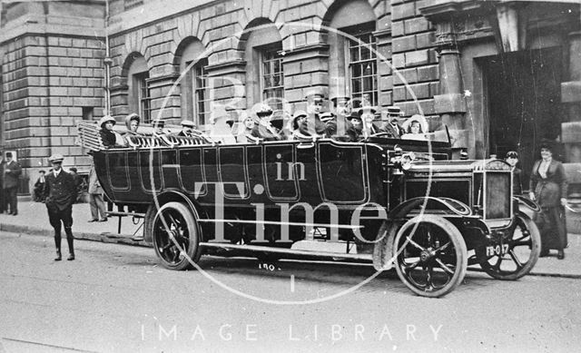 A charabanc outside the Guildhall, Bath c.1915