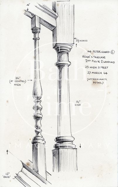 Detail of rear staircase, Manfield's shoe shop, 23, High Street, Bath 1964